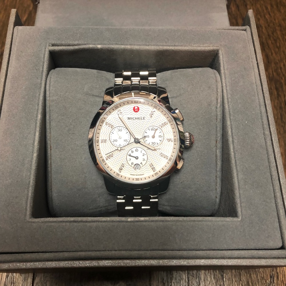 Michele Silver Uptown Diamond Dial Watch
